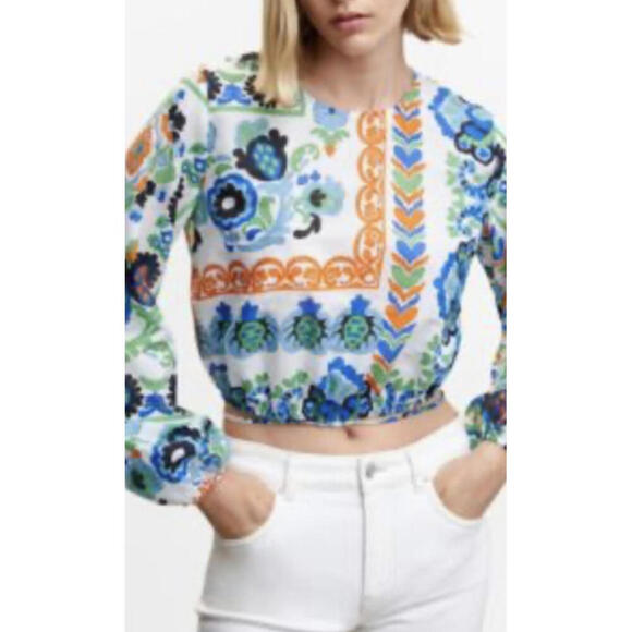 Industry Republic Women's Long Sleeve Crop Top with Blue Floral Print - Picture 2 of 10